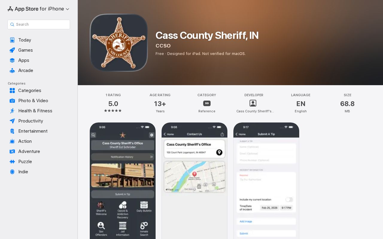 Cass County Sheriff app for recent booking and public safety information