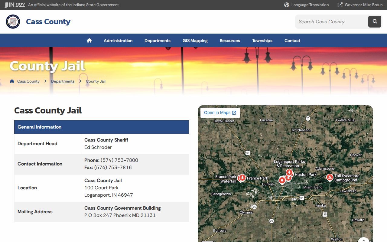 Cass County Jail official page without an online busted mugshot roster