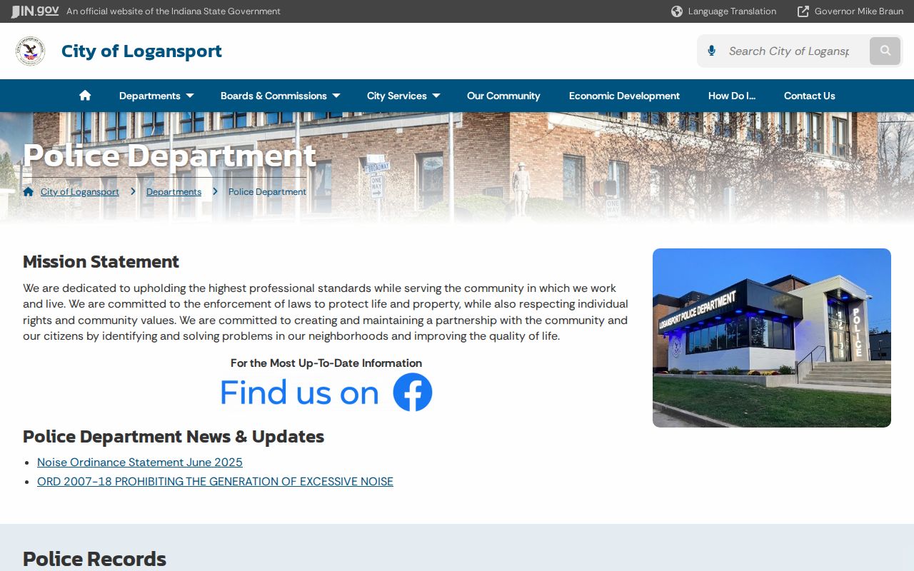 Logansport Police Department records page for arrest and activity-log requests