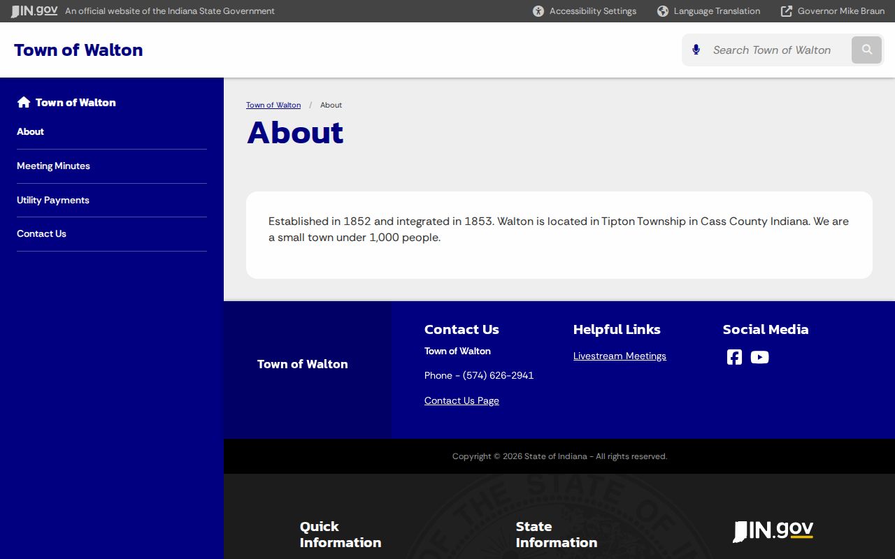 Town of Walton Indiana official page for Walton arrest-record routing